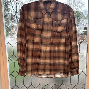 Brown Plaid Button-Up Shirt